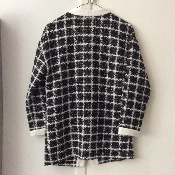SHEIN Button Front Black and White Tweed Jacket, Size XS - Picture 2 of 4